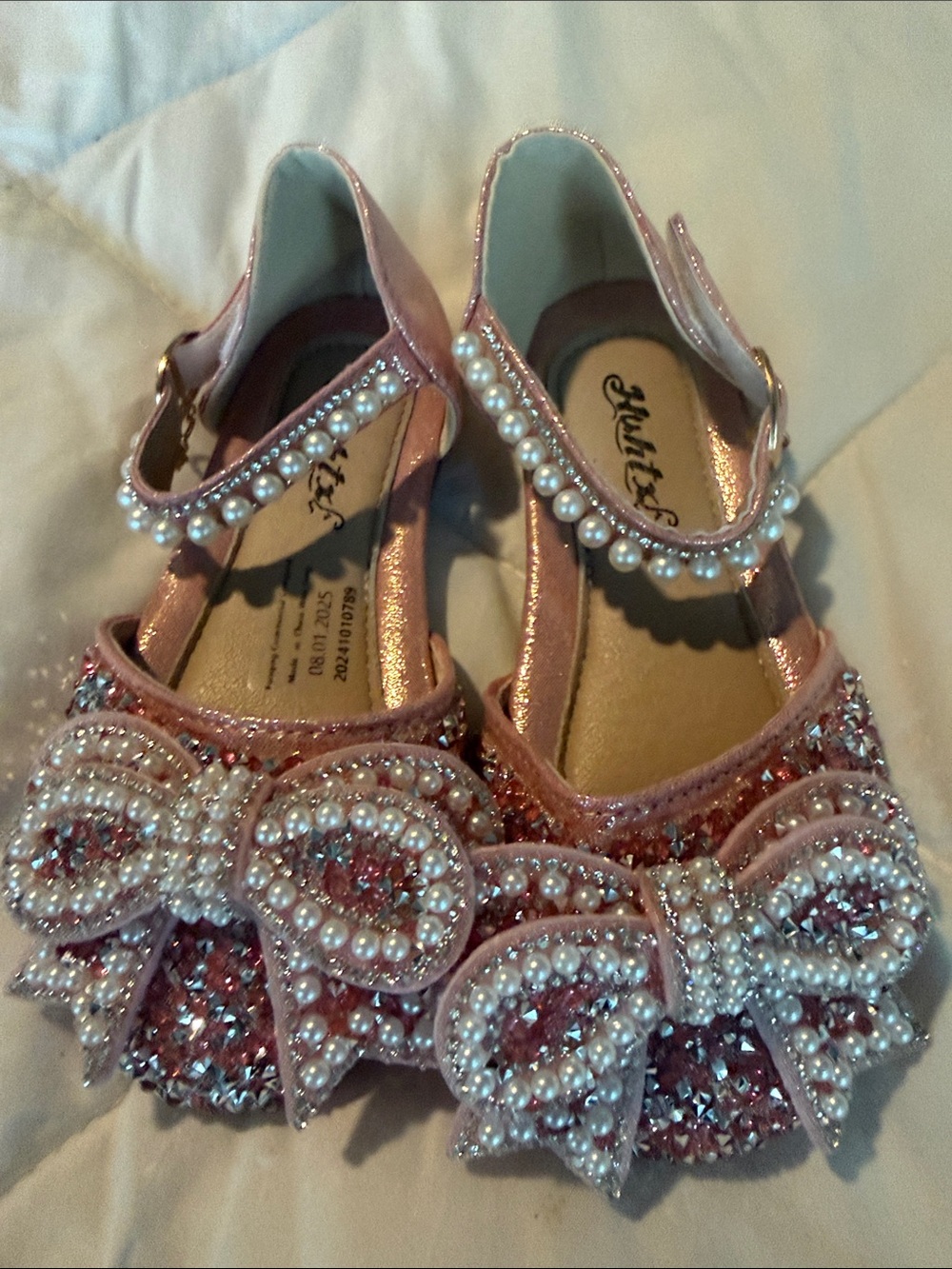 Girls Pink Pearl Bow Dress Shoes